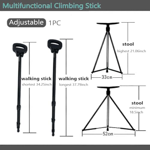 Adjustable Walking Cane with Seat,2-in-1 Foldable Walking Sticks Chair for Men Women Elderly,Walk Cane Portable Trekking Poles, Shrinkable Lightweight Non-Skid Travel Storage Bag for Outdoor Hiking