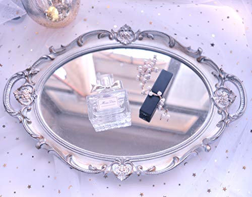 (Golden Silver) - Mirrored Tray,Decorative Mirror for Perfume Organiser Jewellery Dresser Organiser Tray and Display,Vanity Tray,Serving Tray,25cm x 36cm (Golden Silver)