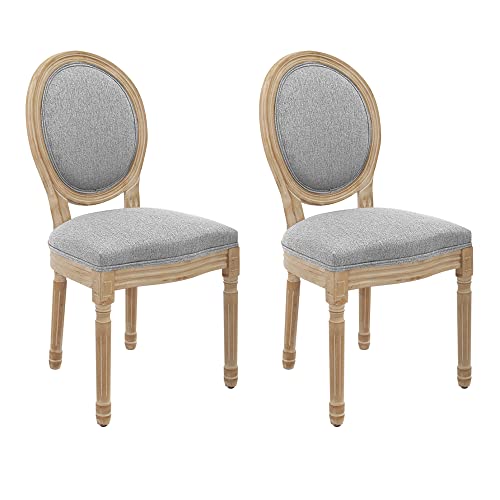 CangLong Farmhouse Room Accent, Modern Distressed Bedroom Round Back Dining Chairs, Set of 2, Dark Grey 1