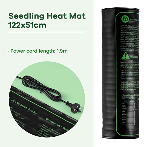 160W Large 122x51CM Seedling Heat Mat Waterproof Plant Heated Germination Warming Pad for Greenhouse Growing Seed Starter with Digital Temperature Controller 20°C-45°C