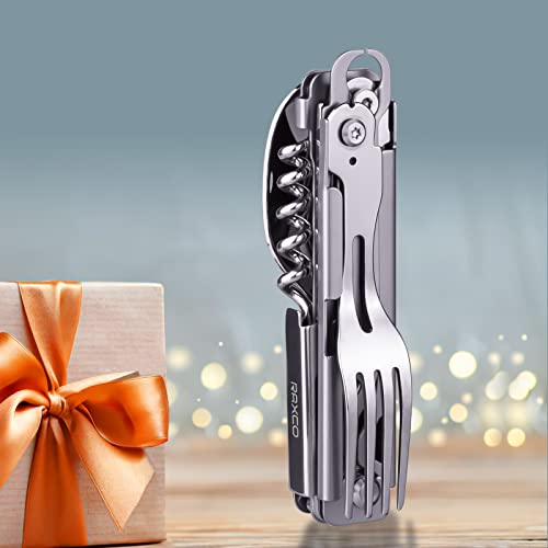 RAXCO Pocket Utensils Folding Cutlery Camping Knife,5-in-1 Detachable Spoon Set for Outdoor Travel Hiking