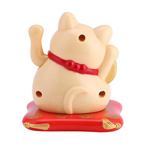 Lucky Cat, Solar Powered Cute Waving Cat, Maneki Neko Waving Arm for Fortune Money and Good Luck, Fengshui Lucky Cat Swinging Arm for Home Display/Car Decor(Yellow)