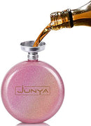 Junya Cute Liquor Flask for Women, 304 Stainless Steel,Pretty Glitter Coating Whiskey Flasks,Shining Rhinestone Cap,Portable Wine Flask for Drink Bar BBQS and Traveling,Capacity 5 oz (Pink)