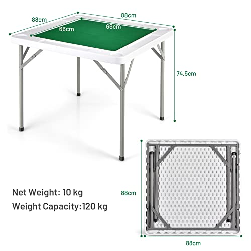 Giantex 4-Player Mahjong Game Table, Foldable Mahjong Table with Iron Frame, Cup Holders & Chip Trays, Portable Table for Poker, Domino, Blackjack Game