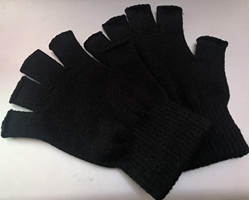 2 Pair Half Finger Gloves Winter Knit Touchscreen Warm Stretchy Mittens Fingerless Gloves in Common Size for Men and Women,black, Black, Large