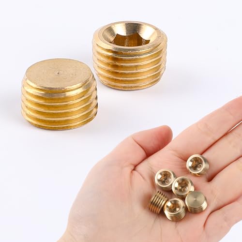 10 PCS 1/4" NPT Male Pipe Plug Fitting Set Brass Hex Counter Sunk Pipe Plug for Closing the End of Pipe, Internal Hex Socket Thread Socket Pipe Plug Kit