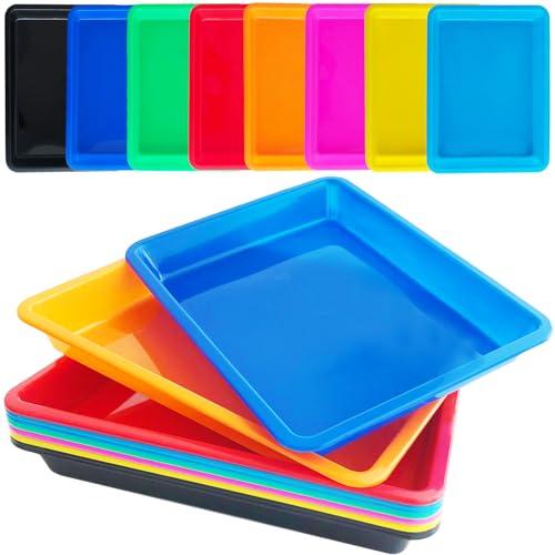 10 Pack Plastic Art Trays,8 Colors Activity Trays Sensory Tray,Sand Tray Serving Trays,Art Trays for Kids,Crafts Organizer,DIY Projects,Painting,Beads,Home,School