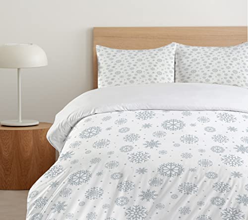 Ambesonne Winter Duvet Cover Set Twin Size, Pattern with Ornate Snowflake Motifs and Dots Retro Christmas Inspired Repetitive, Decorative 2 Piece Bedding Set with 1 Pillow Sham,