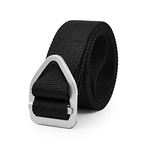 Tactical Belt, Nylon Webbing Web Belt with Metal Buckle for Outdoor Sports and Hunting Black
