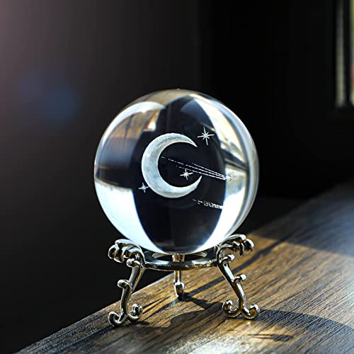 60mm 3D Moon Planet Laser Engraved Crystal Ball Glass Sphere Paperweight Home Art Decor Crafts with Stand