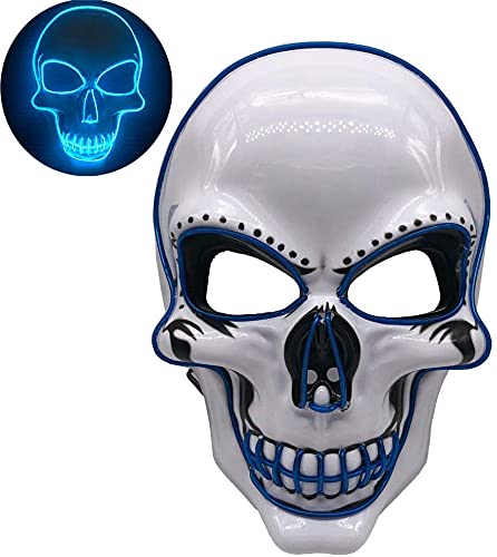 Halloween Mask, LED Glowing Horror White Skull Mask,Grim Reaper Mask,Halloween Carnival Party Cosplay Atmosphere Props