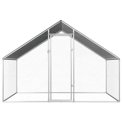 "vidaXL Spacious Outdoor Chicken Cage - Galvanised Steel Frame with Polyethylene Roof - Secure Lock System - Silver/Grey - Dimensions: 2.75x2x1.92 m"