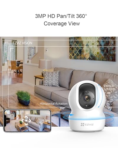 EZVIZ Security Camera, 2K Home WiFi Camera,360 PTZ Indoor IP Surveillance Camera, Baby/Pet Monitor,Two Way Talk,Night Vision,Auto Tracking,Compatible with Alexa, Google | CP1 3MP