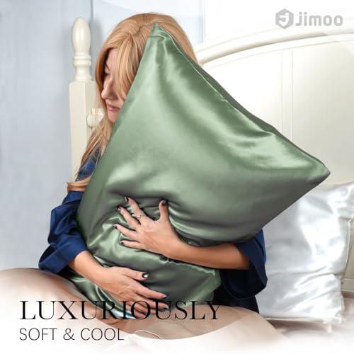 100% Mulberry Silk Pillowcase for Hair and Skin, 22 Momme Natural Silk Pillow Case with Zipper, Soft Cooling Washable Both Sided Pure Silk Pillow Cover(Matcha, Queen 20''×30'',1pc)