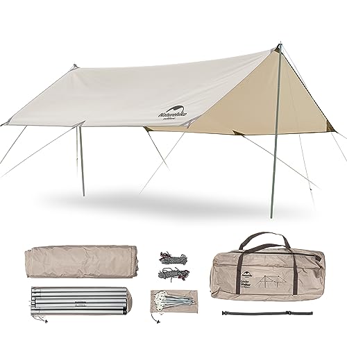 Naturehike Mountain Peak Camping Canopy, Classic Tent Tarp, Lightweight Easy Built-up Shelters for 4-6P (Light Brown)