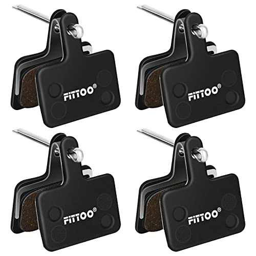 4 X FITTOO Bike Bicycle Disc Brake Pads, Resin Semi Metallic Sintered Ceramic Compound Brake Pad, Full Metal Brake Back Plate, Replacement for Most Disc Brakes Shimano Tektro Logan(4 Pairs Packed)