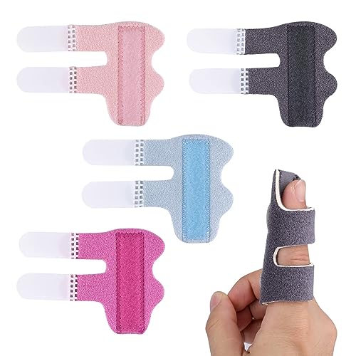 ZANZER 4pcs Finger Splints, Finger Straightening Brace for Arthritis Finger Support for Trigger Broken and Strained Fingers (4, pale pink+dark gray+red+azure)