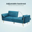 Levede 3 Seater Sofa Bed, Convertible Velvet Lounge Futon Couch with Recliner, Adjustable 3 Level Backrest with 2 Throw Pillow, Golden Legs for Small Spaces(198cm x 80cm x 83cm, Peacock Blue)