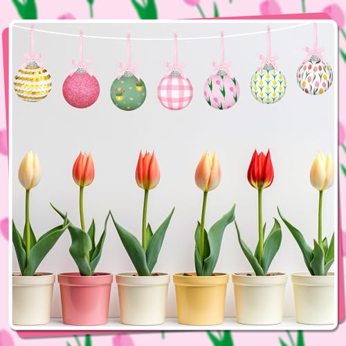 Zeyune 16 Pcs 1.57 Inch Spring Summer Hanging Ornaments Spring Decorations Spring Summer Theme Cute Balls for Holiday Party Favors (Tulip)