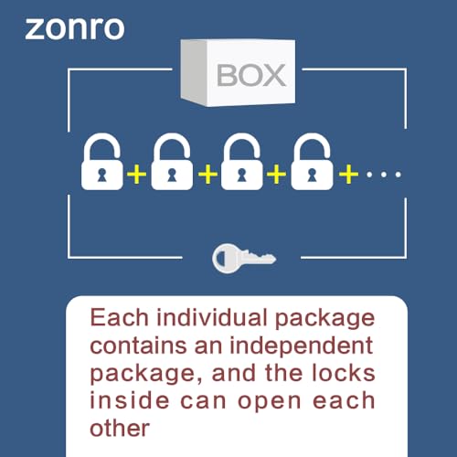 ZonRo Locks Laminated Steel Keyed Padlocks,Keyed Alike Locks, 1-9/16 inch Wide,Long Shackle Padlocks, Pack of 48，Black Hoop, for Hasp Latch, Sheds, Fences, Storage Locker, School, Gym…