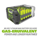 Greenworks 80V (180 MPH / 610 CFM / 75+ Compatible Tools) Cordless Brushless Backpack Blower, 2.5Ah Battery and Rapid Charger Included, Green/Black