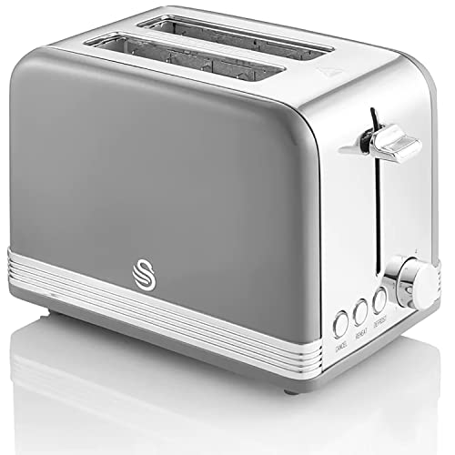 Swan Retro Breakfast Set Kettle 1.8 L, Toaster Bread, Wide Slot, 2 Slices, Digital Microwave 20 litres with 6 Power Levels and Timer, Vintage Design, Grey, One Size