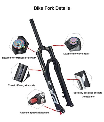 KRSEC 27.5/29 Air Bike Suspension Fork Mountain Bike Fork29 inch Travel 120mm Quick Release QR 9mm 28.6mm Straight Tube Manual Lockout Rebound Adjustable Ultralight Mountain Bike Front Forks XC AM 29"