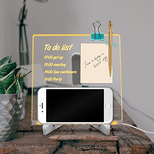 FYKEY Acrylic Dry Erase Board with Light, DIY LED Note Board 3D Night Light with 7 Color Pen, Rewritable Message Board Lamp, Note Daily Moment Painting Light (15 * 15cm/5.9 * 5.9inch)