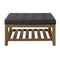 24KF Large Square Upholstered Tufted Linen Ottoman Coffee Table, Large Footrest Ottoman with Solid Wood Shelf- Charcoal