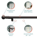 Zenna Home Window Curtain Rod, Easy Install Twist and Shout Telescoping Tension Rod, Adjustable 48" to 84", No Tools Needed, with Decorative Round Finials, Oil Rubbed Bronze