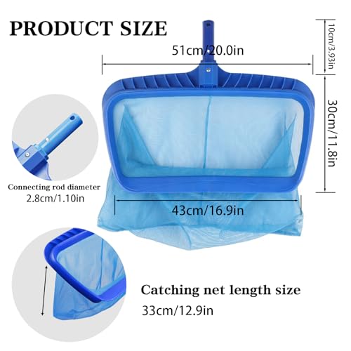 Upgraded Pool Skimmer Net,Heavy Duty Swimming Leaf Rake Cleaning Tool with Deep Nylon Mesh Bag,Fast and Easy for Cleaning Swimming Pool & Pond (20'' Pool Net-Blue)