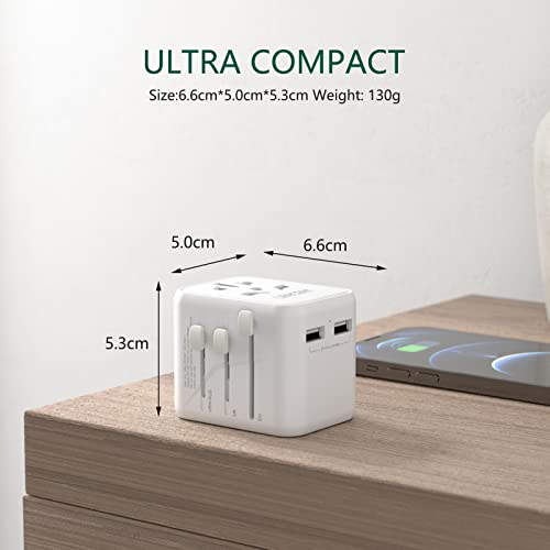 LENCENT Universal Travel Adaptor Plug with 2 USB Ports, International Power Adapter with UK/USA/EU/AUS Plug, Mini & Compact, All-in-One Worldwide Travel Charger for Over 200 Countries