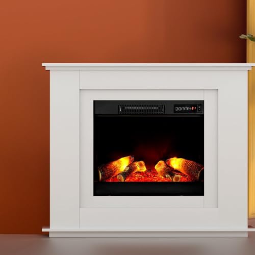 Devanti Electric Fireplace Heater, 2000W Portable Wall Mounted Heaters Home Decor Outdoor Indoor Room Bedroom Heating, Wood Fire 3D Log Flame Effect White