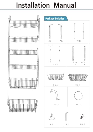 Gominimo Over the Door Pantry Organizer, 6-Tier Adjustable Baskets Pantry Organization and Storage, Metal Door Shelf with Detachable Frame, Space Saving Hanging Spice Rack for Kitchen Pantry Bathroom