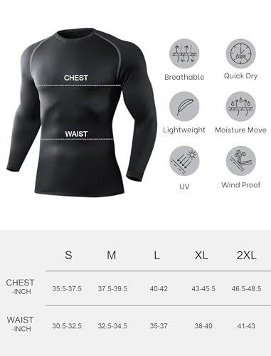 OYGSieg 3 Pack Mens Thermal Shirts Long Sleeve Compression Shirts Athletic Base Layer Top Cold Weather Gear Underwear, 3 Pack(black and Grey), Small