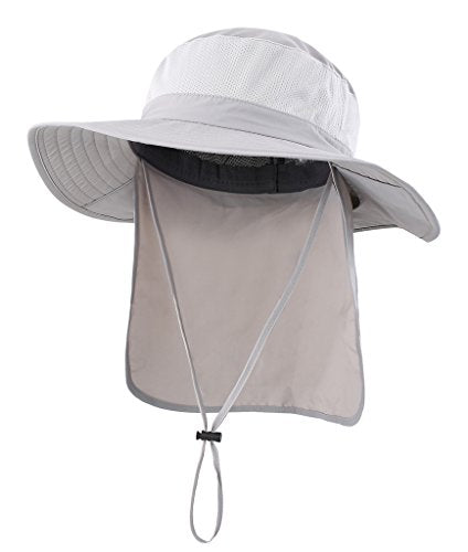 Home Prefer Mens Sun Hat with Flap Summer Neck Cover Foldable Fishing Cap Wide Brim Sun Protection Hat Light Gray