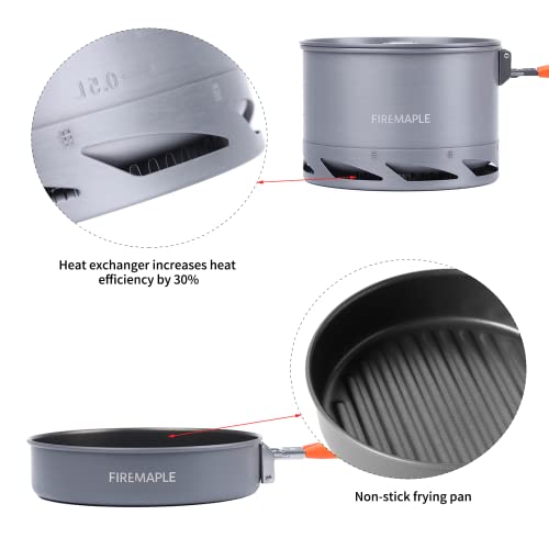 Fire-Maple Feast Heat Exchanger Set | Compact Camping Cookware Kit | Nested Design | Contain with a Pot, Kettle and Non-Stick Frypan | Ideal for Fishing, Picnic and Camp use