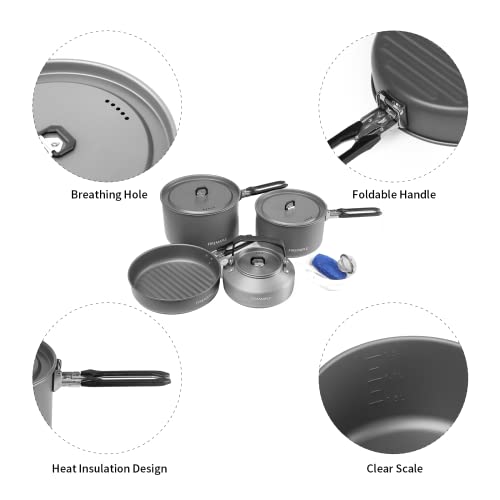 Fire-Maple Feast 4 Camping Cooking Set | Outdoor Cookware Kit with Ultralight Pot Kettle Pan for 4 People Camping Picnic Hiking BBQ