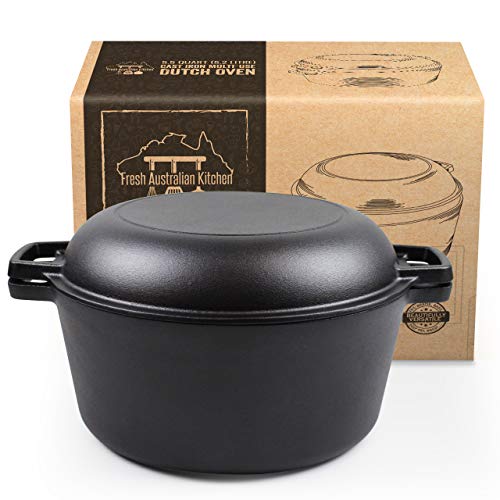 Fresh Australian Kitchen Dutch Oven – 5.2 Litre Pan & 25cm Skillet Set - Pre-Seasoned Casserole Pot