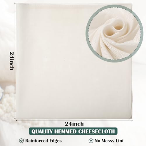 Reginary 24 Pcs Cheese Cloths Bulk, Grade 100, Hemmed Cheesecloth for Straining Unbleached Cotton Muslin Cloth Reusable for Cooking Baking Juicing Cheese Making (20 x 20 Inches)