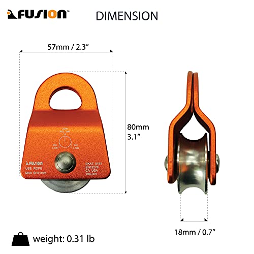 Fusion Climb Mirco Aluminum Side Swing Pulley, Single Pulley 20kN for Backyard Zipline, Trolly, Swing Pulley, Climbing Rescue, Rigging Arborist TAA Approval
