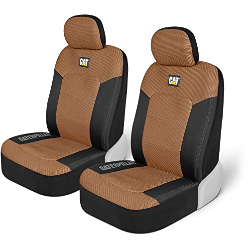 Caterpillar MeshFlex Automotive Seat Covers for Cars Trucks and SUVs (Set of 2) – Beige Car Seat Covers for Front Seats, Truck Seat Protectors with Comfortable Mesh Back, Auto Interior Covers