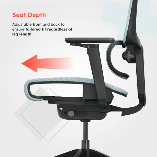 ErgoTune Supreme Ergonomic Office Chair - Adjustable Backrest Desk Chair, Lumbar Support, Headrest, 5D Armrests - High Back Breathable Durable Mesh Recline (Aqua Blue)