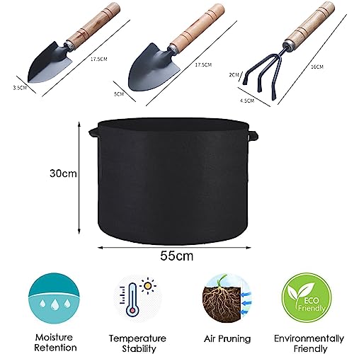 4-Pack 20 Gallon Plant Grow Bags, Fabric Aeration Pots Container for Nursery Garden and Planting Grow, Come with 3Pcs Bonsai Tool Set