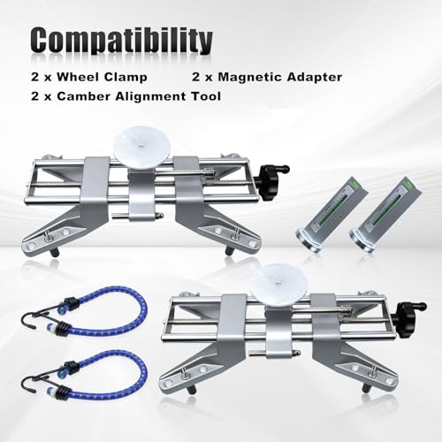 RULLINE 2 Sets Wheel Clamp & Magnetic Adapter Wheel Alignment Tool for Precise Camber Caster Gauges Compatible with 11-25" Rims Camber Alignment Tool Universal Tire Repair Tool