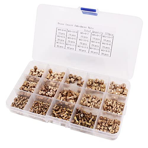 NUZAMAS 370 Pieces Threaded Insert Nut M2 M3 M4 M5 Internal Thread Knurled Nuts Brass Embedded Nuts for Plastic Parts in 3D Printed Parts