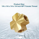 1/4 x 1/4 x 1/4 x 1/4 Inch NPT Female Thread Cross Pipe Fitting Barstock Cross 4 Way Connector Brass Pipe Fittings