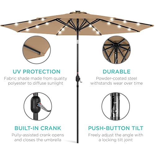 (Tan) - Best Choice Products 3m Deluxe Solar LED Lighted Patio Umbrella w/Tilt Adjustment (Tan)