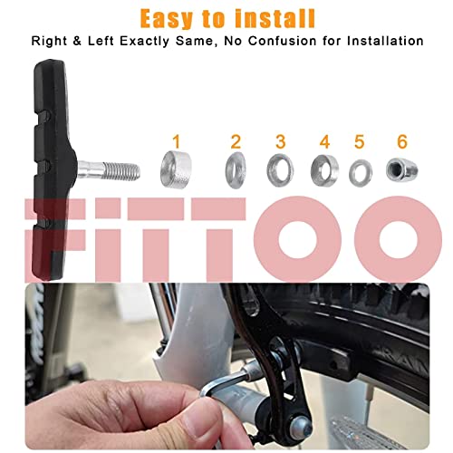 2 X FITTOO Bike Bicycle Brake Pads, Bike V Brake Pad, Universal Brake Shoes, Length 70mm (2 Pairs)