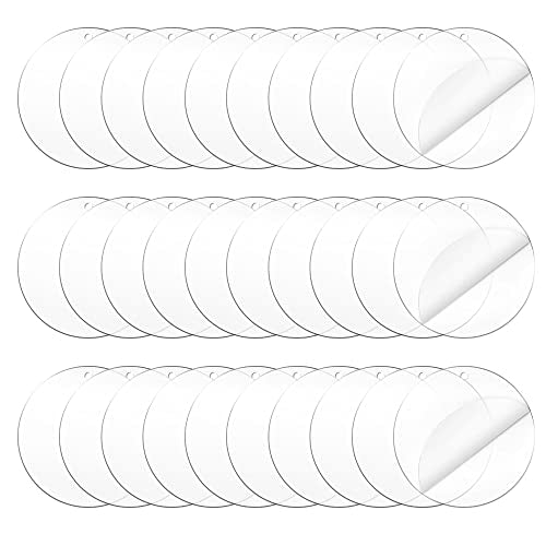 30 Pieces 3 Inches (7.5 CM) Round Acrylic Panel with Hole, Clear Circle Acrylic Sheet, Acrylic Blanks Transparent Circle Ornament for Keychain Picture Frame Painting DIY Crafts